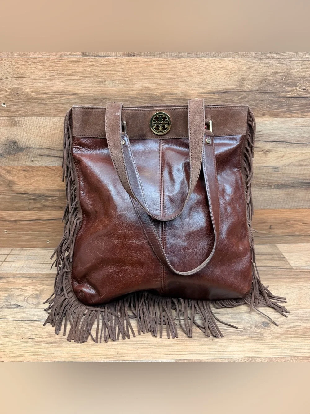 Tory Burch Brown Leather Fringe Shoulder Bag